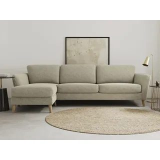 Home Affaire Ecksofa »MARSEILLE (279/152cm),L-Form, Rec. rechts/links, verschiedene Bezüge« Massivholzbeine Eiche, Landhausstil, Wellenunterfederung, grau