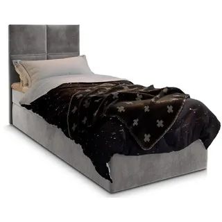 Masseno Boxbett Lena 90 90x200 cm mit Matratze und Topper - Hellgrau , Holz , H2 + H3 , 90x200 cm , Schlafzimmer, Betten, Boxspringbetten