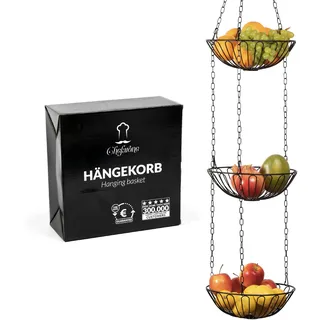 Chefarone Obstkorb hängend mit Deckenhaken - 130cm Küchenampel zum Aufhängen - Obst Hängekorb Küche (schwarz)