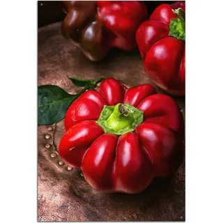 Wallario Outdoor-Poster für Garten oder Balkon, Motiv Rote Paprika in der Küche, in ca. 61 x 91,50 cm - Schwarz