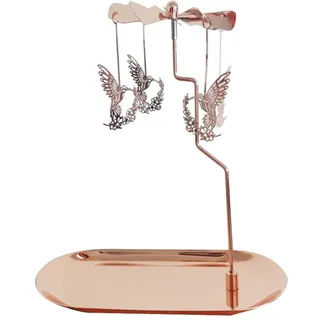Kingnero Rotary Kerzenhalter mit Tablett/Spinner Drehen Teelicht Kerzenhalter/Glod Karussell Kerze für Weihnachten Valentinstag Party Dekoration und Geschenk (Roségold Kolibri)