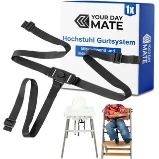 Hochstuhl 3-Punkt Gurtsystem, 1 Set, kompatibel mit IKEA ANTILOP, IKEA LANGUR, Kinderkraft ENOCK, Safety 1st Timba und bebeconfort Timba, Schwarz, verstellbarer Hochstuhlgurt