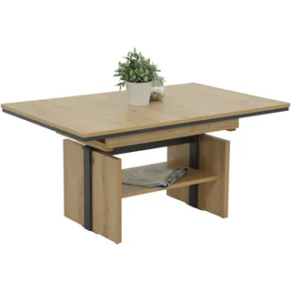 HELA Tische Hela Tische, Funktionscouchtisch Ingo, Holzwerkstoff, melaminbeschichtet, Artisan, Eiche-Dekor, ausziehbar, höhenverstellbar, mit Lift 53-72cm