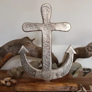 Brandsseller Deko-Aufsteller Anker ca. 18x25x5cm auf Mangoholz-Sockel/Aluminium