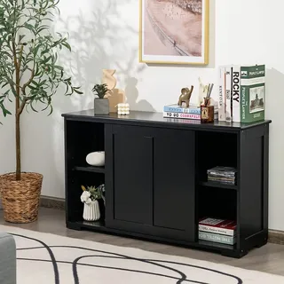 COSTWAY Sideboard, Küchenschrank mit Schiebetüren, höhenverstellbarer Ablage, Beistellschrank für Küche, Esszimmer und Wohnzimmer, 107 x 33 x 60 cm - Schwarz