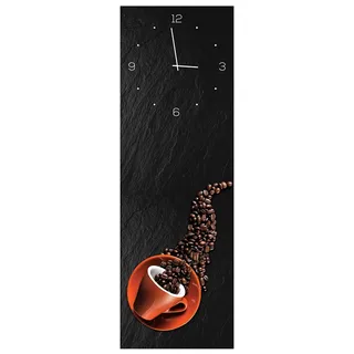 Wanduhr aus Glas 20x60cm Uhr als Glasbild Kaffee Bohnen Design Deko - Braun, Rot