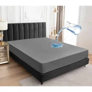 Wasserdichter Matratzenschoner 140x200cm Spannbettlaken, Atmungsaktive Matratzenbezug Wasserundurchlässiger Matratzen-Schutz Nässeschutz Spannbetttücher - Grau