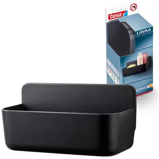 Tesa Lavaa Duschkorb M, schwarz matt - Duschablage zur Wandmontage ohne Bohren, inkl. tesa Powerstrips Waterproof Strips XL - 260 mm x 130 mm x 110 mm