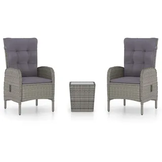 vidaXL 3-tlg. Bistro-Set Poly Rattan und Glas Grau - Grau