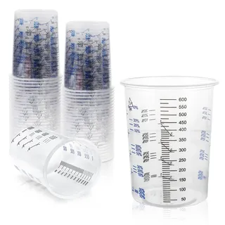 Lackmischbecher,50 Stück 600 ml Messbecher Mit Skala,Farbmischbecher,Epoxidharz Mischbecher Für Flüssigkeiten,Farbe,Pigment,Lacken,Kochen,13 * 10CM,Transparent