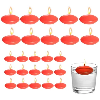 Bolosa 25 Stück Schwimmkerzen, Schwimmende Wasserdichter Rot, Schwimmkerze 38X20 mm, Sojawachs Kerzen, Schwimmkerzen Rot Groß, Teelichter Kerzen, Floating Candles, 30-60 Minuten Stunden Brenndauer