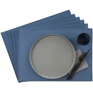 APS 60002 Tischset, 33 x 45 cm, 6er Set Schmalband Platzdeckchen aus Kunststoff, PVC, hitzebeständige, rutschfeste Tischmatten, abwaschbare, wasserabweisende Platzsets, hellblau