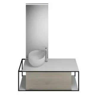 burgbad Junit Set Mineralguss-Waschtisch inklusive Waschtischunterschrank, Version links, inklusive Leuchtspiegel SFLG120, Breite: 1200mm, SFLG120LF3151G0175, Farbe: Eiche Dekor Flanelle / Eiche Dekor