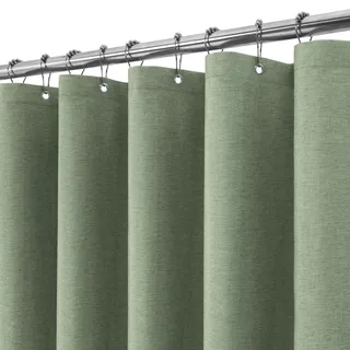 Duschvorhang Leinen mit Metall Duschvorhangringe Stoff Textil Badewannenvorhang Anti Schimmel Bad Vorhang Set Wasserdicht Badewanne Vorhang Schwerer Shower Curtain Badezimmer - 182 x 214cm (Grün)