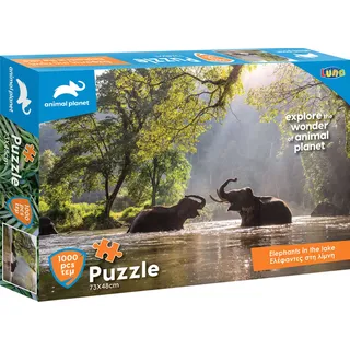 Luna Puzzle animal planet Tierpuzzle Elefanten im See 1000-tlg. Format 73 x 48 cm