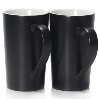 Smilatte 600 ml große Kaffeetassen, M007 Plain Tall Ceramic Cup mit Griff für Dad Men, 2er-Set, schwarz