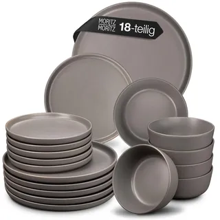 Moritz & Moritz NORDIC Geschirrset 6 Personen 18-teilig Grau - Elegantes Teller Set aus hochwertigem Steinzeug - Geschirr Set aus 6x Dinnerteller, 6x Dessertteller, 6x Suppenteller