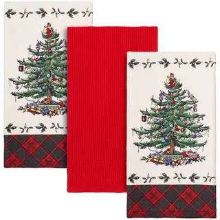 Spode - 3-teiliges Küchenhandtuch-Set, weiche und saugfähige Baumwolle, Urlaubs-Badezimmer-Dekoration, Weihnachtsbaum, Tartan-Kollektion
