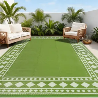 Omgoods – Wetterfestes Outdoor-Teppich, 180 x 270 cm, beidseitig verwendbar und wasserdurchlässig - Grün