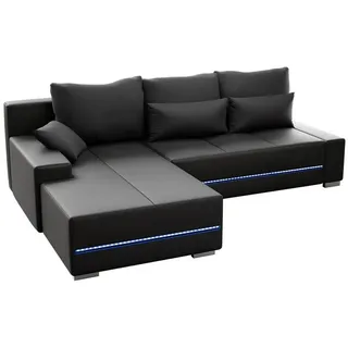 Juskys Sofa Davos mit Ottomane links dunkelgrau inkl Led , Dunkelgrau , Textil , 260x180 cm , Wohnzimmer, Sofas & Couches, Wohnlandschaften, Ecksofas