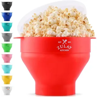 Zulay Kitchen Großer Popcorn Schüssel für Mikrowelle, Silikon Popcorn Popper, Faltbare Popcorn Schüssel mit Deckel, Popcorn Maker Mikrowelle, 15-Cup Kapazität, Mikrowellen Popcorn Behälter (Rot)