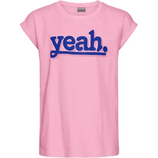 T-Shirt KIDSWORLD "Sprücheshirt mit überschnittener Schulter", Mädchen, Gr. 128/134, rosa, Single Jersey, Obermaterial: 100% Baumwolle, bedruckt, Basic, Rundhals, angeschnitten Umschlagsaum, Shirts T-Shirt, T-Shirt "YEAH" print