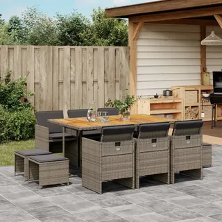 Stabli 11-tlg. Garten-Essgruppe mit Kissen Grau Poly Rattan Balkonmöbel Set Gartenlounge - Grau