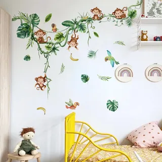 WandSticker4U®- XXL Wandtattoo AFFEN DSCHUNGEL Kinderzimmer (143x111 cm) I Wandsticker Tiere Affe Abenteuer Zoo Rebe Blätter grün I Wandaufkleber Babyzimmer Mädchen & Junge Deko GROß