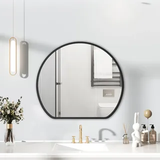 HIGHBATH Schwarzer Rahmenspiegel, 60 cm, Halbrunder Badezimmer-Wandspiegel für Zuhause, dekorativer Wandmontierter Kosmetikspiegel für Badezimmer, Ankleidezimmer und Wohnzimmer