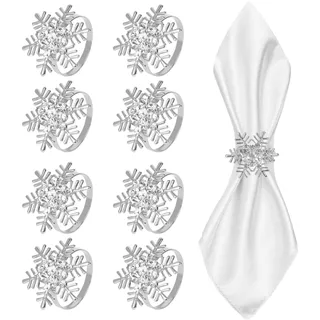 ZhuoFan Weihnachten Serviettenring, 8 Stück, Schneeflocke, Serviettenringe, Weihnachtsserviettenhalter für Tischdekoration, Weihnachten, Hochzeiten und Partys (Silber, runder Ringdurchmesser 4 cm)