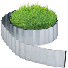 Bild Rasenkante, 8 m, Beetbegrenzung aus Metall, verzinkt, flexibel, Umrandung für Rasen & Beet, 16 cm hoch, Silber