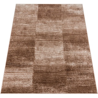 Paco Home Teppich Modern Wohnzimmer Teppiche Kurzflor Karo Meliert Braun Beige, Grösse:70x140 cm