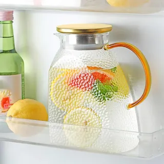 Glas Karaffe Wasserkrug mit Deckel, Wasserkaraffe Kühlschranktür, 1.8 Liter