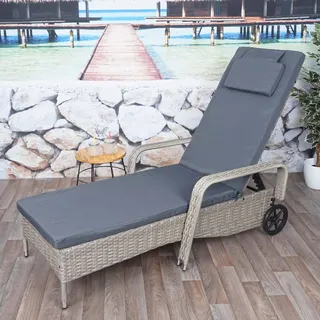 Poly-Rattan Sonnenliege Carrara, Relaxliege Gartenliege Liege, Alu grau, Kissen dunkelgrau - Grau