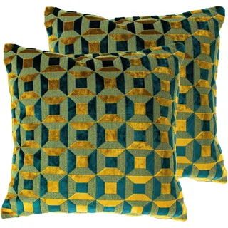 Paoletti Empire Twin Pack-Polyester-gefüllte Kissen, Teal/Gold, 45 x 45cm, 2