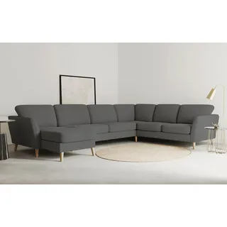 Home affaire Wohnlandschaft »MARSEILLE XXL 349cm, U-Form, Ottomane rechts/links wählbar« Massivholzbeine Eiche, Landhausstil, Wellenunterfederung, grau