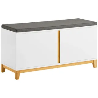 SoBuy Schuhbank Weiß-Natur , Holzwerkstoff, Holz , 90x46x34 cm , Garderobe, Garderobenbänke, Schuhbänke