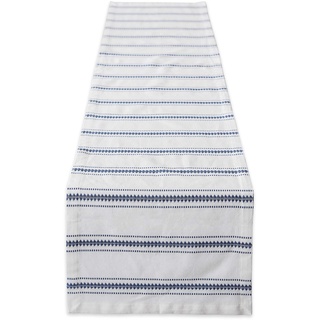 DII Zig Dobby Tabletop Collection, White Cotton Background with Embellished Stripe Tischläufer, Baumwolle, blau (French Blue), 14x72