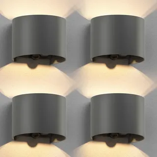 ledscom.de 4 Stück Wandleuchte RUNEL für außen, IP65, Up-/Downlight, Bewegungsmelder, anthrazit matt, rund, 1x G9 max. 10W