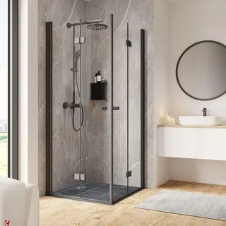 Schulte Eckeinstieg mit Drehfalttür 90 x 90 x 200 cm Garant 2.0 mattschwarz Montage auf Fliese