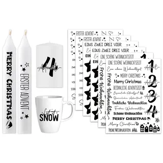 6 PCS Kerzentattoos Advent Weihnachten, Kerzen Tattoo Weihnachten mit Zahlen Adventskerzen 1-24, Wasserschiebefolie Kerzen Sticker Sprüche für Adventskerzen