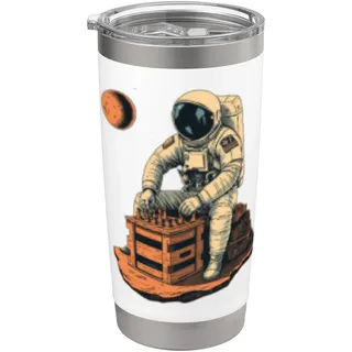 Vintage Astronaut spielt Schach Retro Sci Fi Illustration Doppelwandiger Edelstahl-Thermobecher