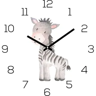 Wanduhr Zootiere 30x30cm Zebra Glas Kinder Uhr Glasbild Tiermotiv Wanddeko - Schwarz