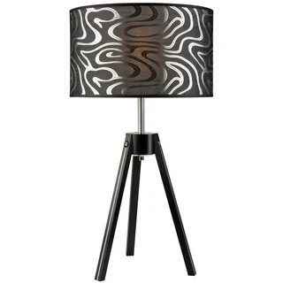 Tischleuchte Braun Schwarz Stoff Holz Dreibein 62cm hoch E27 Nachttischlampe