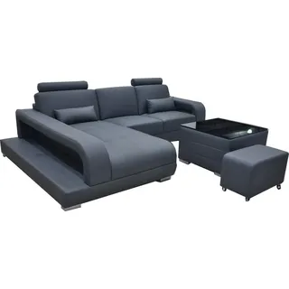XXL Couch Leder Wohnlandschaft Garnitur Design Modern Sofa L-Form F3017C + Tisch - Grau