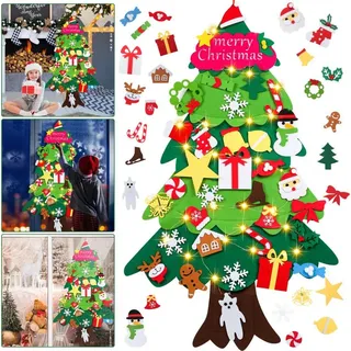 Jayseuw 3D Filz-Weihnachtsbaum-Set: Geschmückter Tannenbaum mit Ornamenten für Kinder – Kreative DIY-Filzdekoration für Ihr Zuhause - Grün