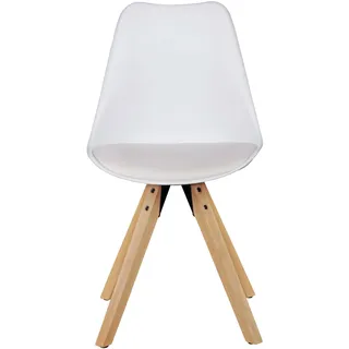 FineBuy Esszimmerstühle Weiß 2er Set Skandinavische Stühle Holzbeine Retro Stuhlset Kunststoff Küchenstühle mit Kunstleder Lehnenstuhl Küchenstuhl - Weiß