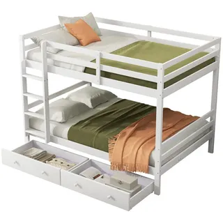 Stilvora Etagenbett 140/200 cm in Weiß Kinderbett mit Schubladen und Stauraum aus Kiefernholz im schlichten Design , Holz , 140x200 cm , Babymöbel & Kindermöbel, Kinderzimmer & Jugendzimmer, Stockbetten