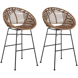 Beliani Barstuhl 2er-Set Rattan Braun Windom , Naturmaterialen , 56x95x51 cm , Esszimmer, Barmöbel, Barhocker