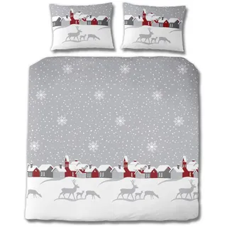 Bettwäsche , Grau , Textil , Hirsch , 200x200 cm , pflegeleicht, atmungsaktiv, hautfreundlich, angenehm wärmend, schadstoffgeprüft , Heimtextilien, Bettwäsche & Leintücher, Bettwäsche, Übergrößen-Bettwäsche